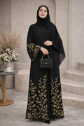 Golden Handworked Black Abaya – Premium Nida